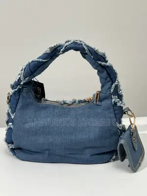 Boohoo Blue Distressed Denim Hobo Shoulder Bag