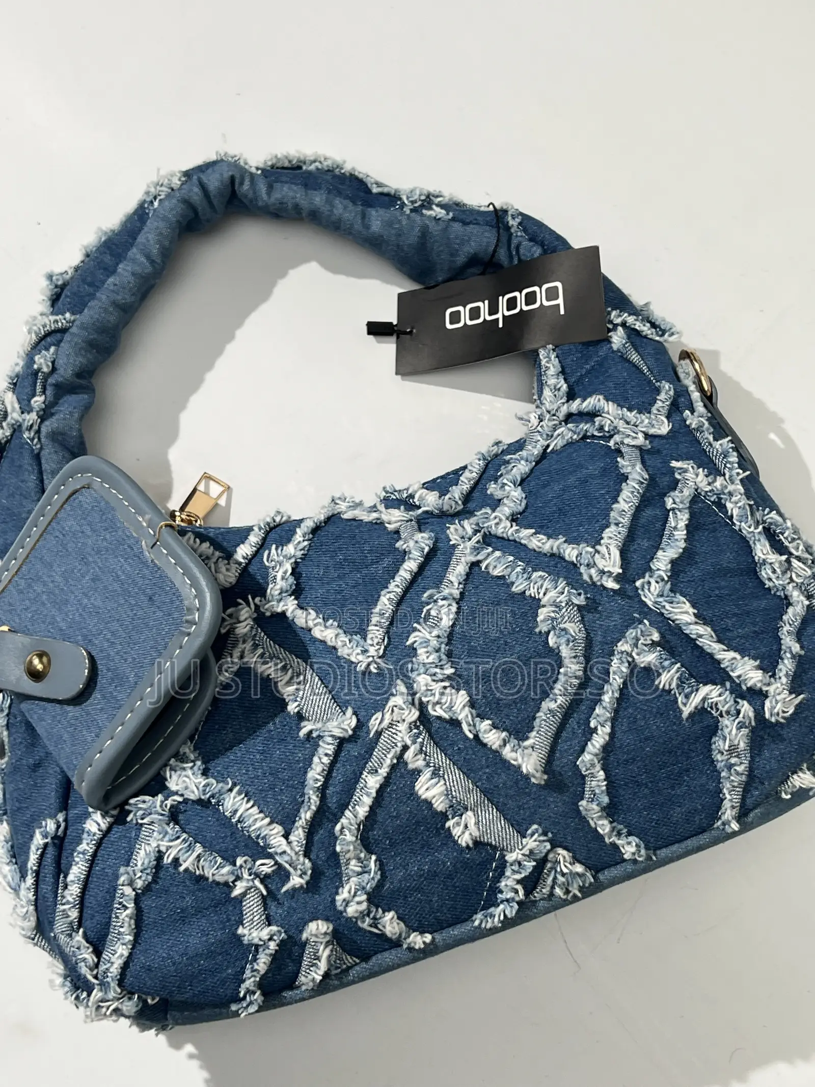 Boohoo Blue Distressed Denim Hobo Shoulder Bag