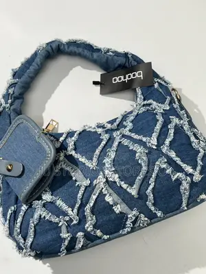 Boohoo Blue Distressed Denim Hobo Shoulder Bag