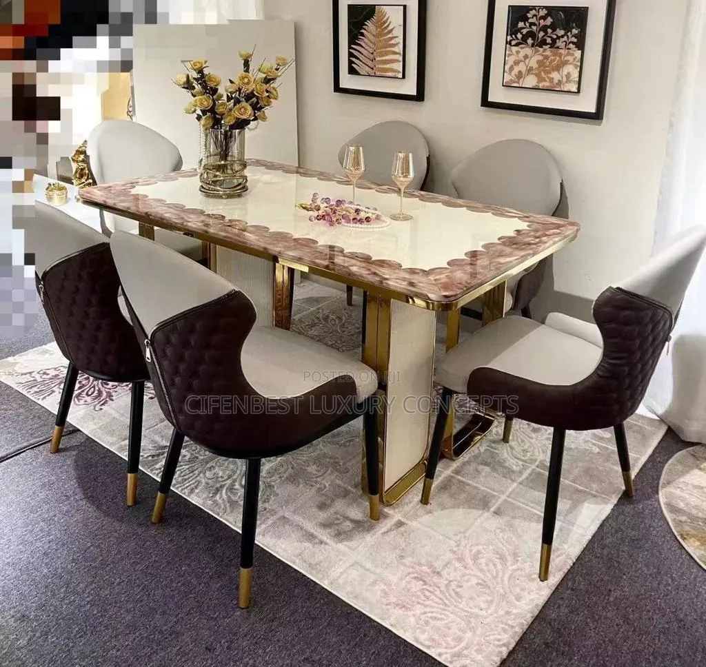 Luxury Double-Base Dinning Table With 6 Chairs