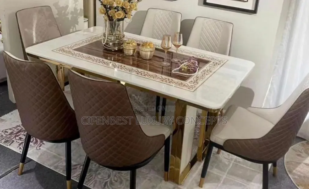 Luxury Double-Base Dinning Table With 6 Chairs