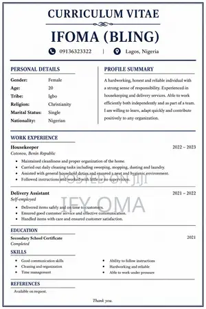 Housekeeping Cleaning CV