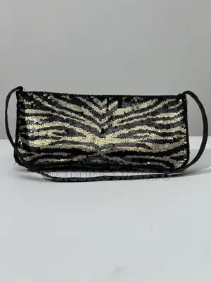 Accessorize Black and Gold Sequin Zebra Clutch
