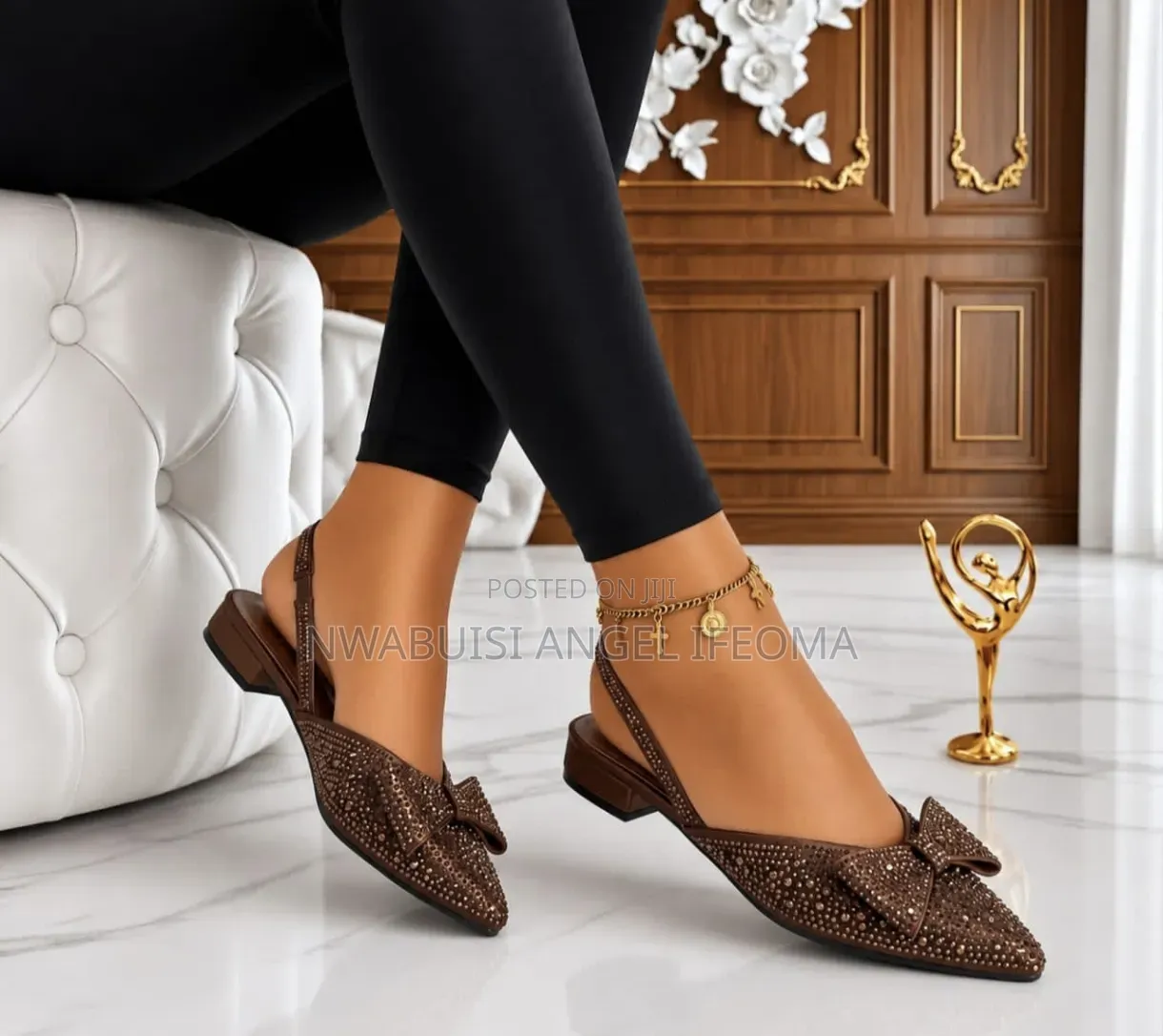 Rhinestone Slingback Flats With Bow