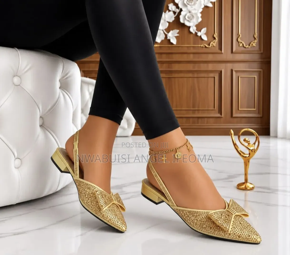 Rhinestone Slingback Flats With Bow