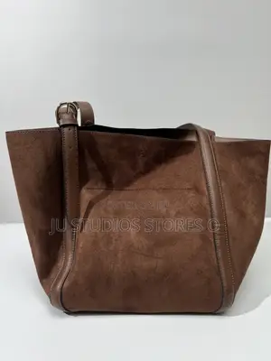 H M Dark Brown Suede Buckle Strap Tote Bag