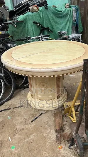 Italian-Style Round Marble and Wood Pedestal Dining Table