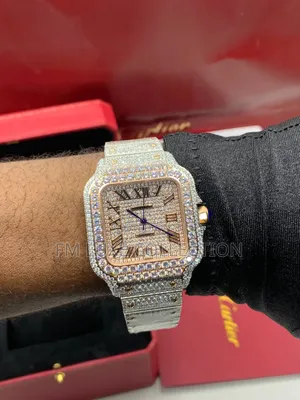 Iced Out Cartier Santos Wristwatch for Men - Luxury Timepiece