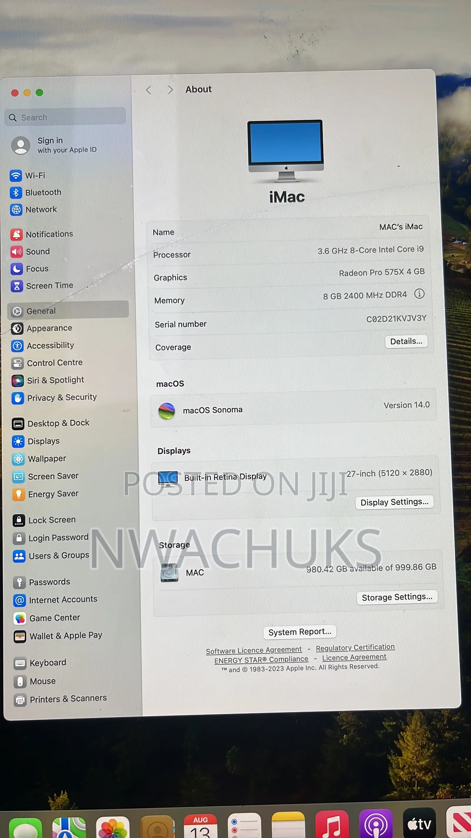 Desktop Computer Apple iMac 16GB Intel Core i9 SSD 640GB
