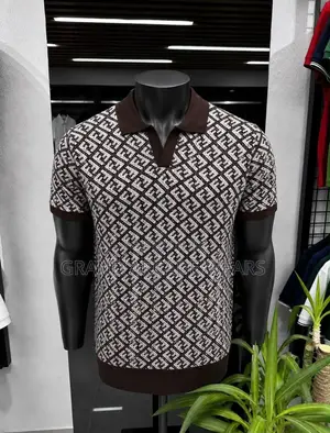 Men’s Patterned Knitted Polo Shirt – Green White.