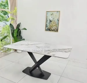 Modern Marble Dining Table – Elegant X-Leg Design