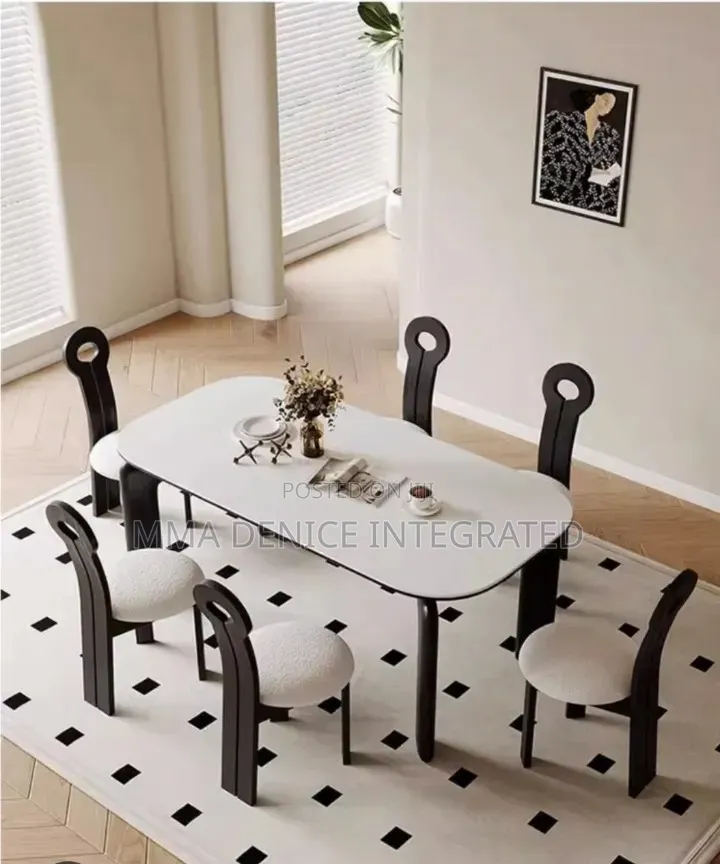 Modern 6-Seater Dining Table Chairs Set – Black White