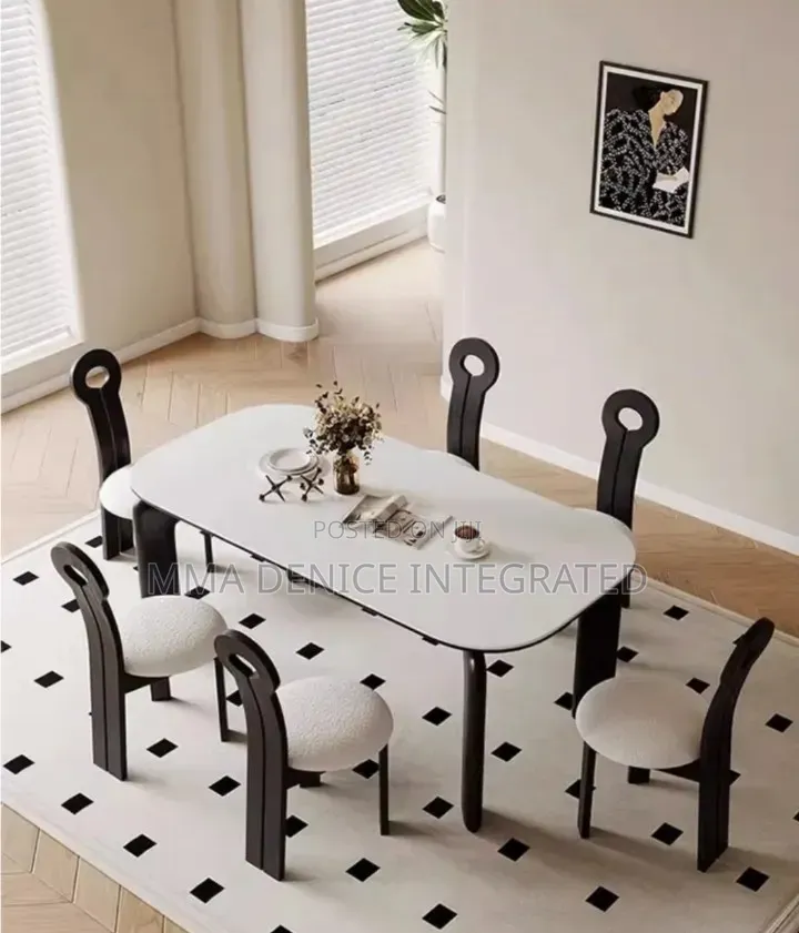 Modern 6-Seater Dining Table Chairs Set – Black White