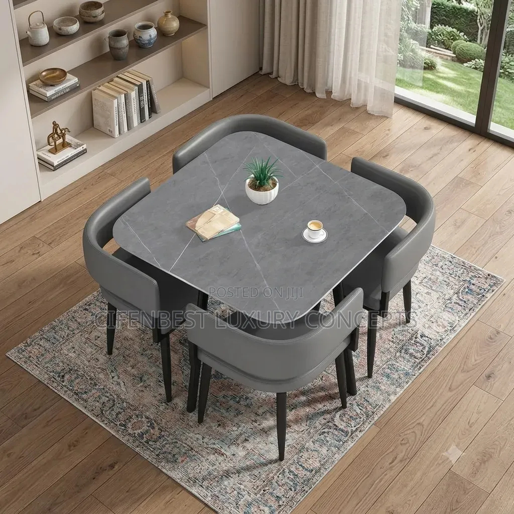 Luxury Squared Dinning Table Plus 4 Leather Chairs