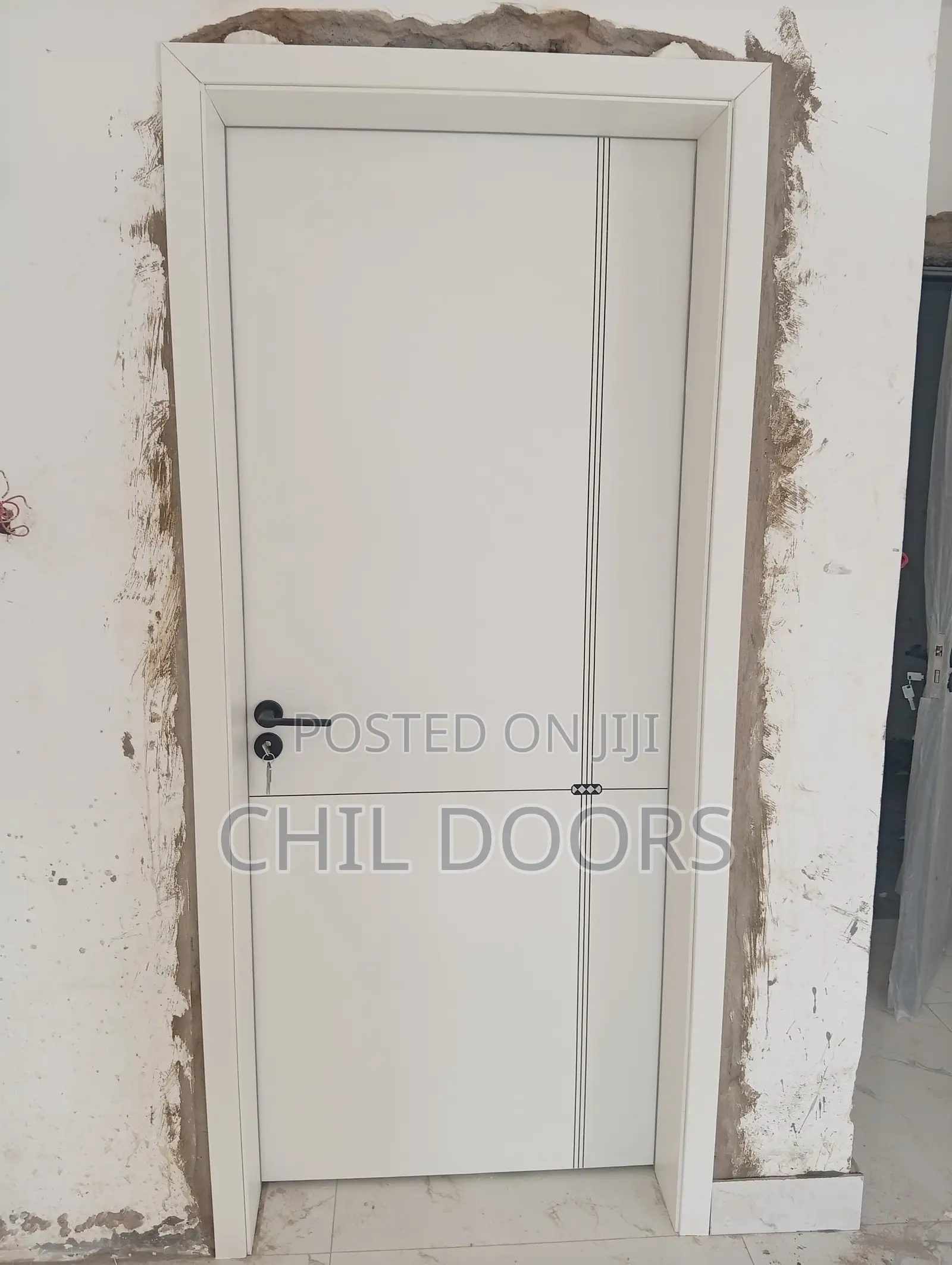 White Wooden Door With Black Stripes