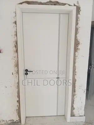 White Wooden Door With Black Stripes