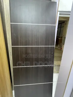 Brown Wooden Door With Silver Strips