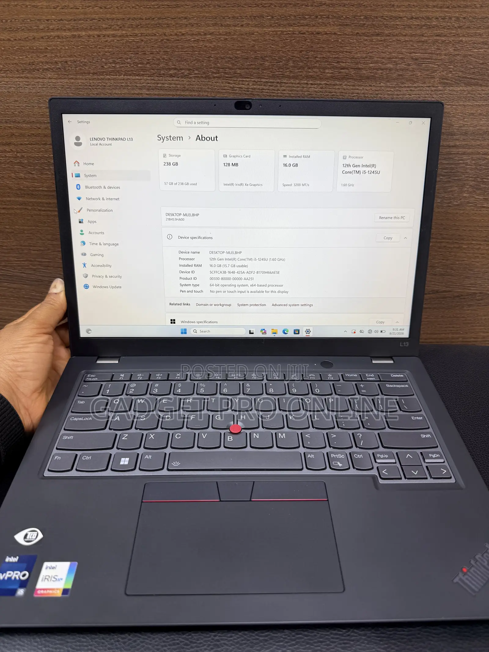 Laptop Lenovo ThinkPad 13 16GB Intel Core i5 SSD 256GB