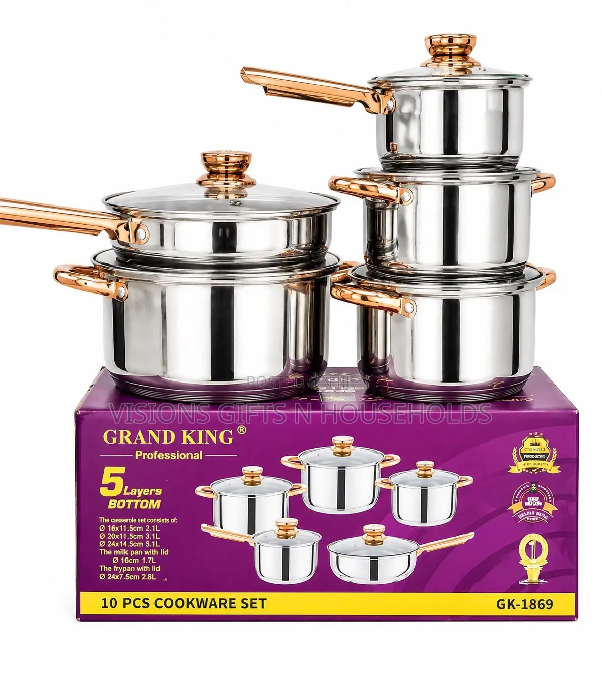 Grand King Professional 10pcs.Stainless Steel Cookware