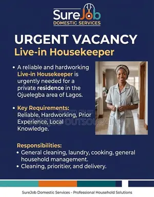 Urgent Live-in Housekeeper Needed in Ojuelegba