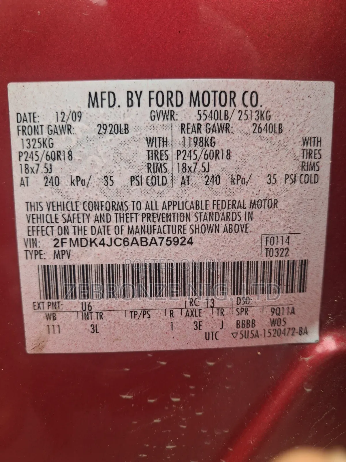 Ford Edge 2010 Red