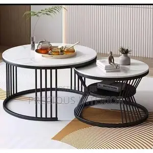 Genuine Round Marble Top Nesting Coffee Table Set