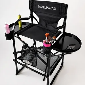 Telescopic Foldable Make-Up Chair - Black Metal Double Tray