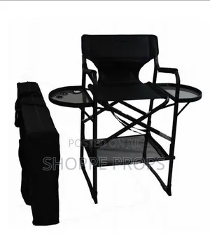Telescopic Foldable Make-Up Chair - Black Metal Double Tray