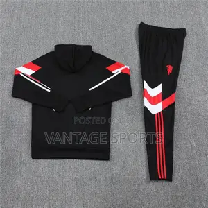 Manchester United Hoodie Sweatshirt + Pants Training Suit Black - POD