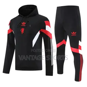 Manchester United Hoodie Sweatshirt + Pants Training Suit Black - POD