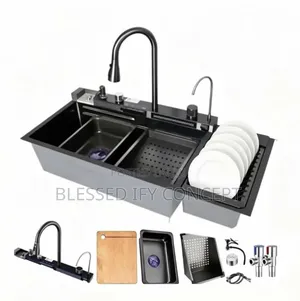 Luxury Digital Double Tray Kitchen Sink,Black Gold Color