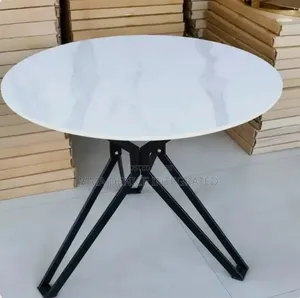 Modern Oval Marble Dining Table – Black Metal Legs