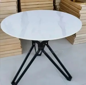 Modern Oval Marble Dining Table – Black Metal Legs