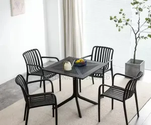 Modern Outdoor Dining Set – Table 4 Black Chairs