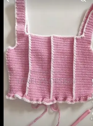 Handmade Crochet Corset Top - Pink Ruffle Crop Top