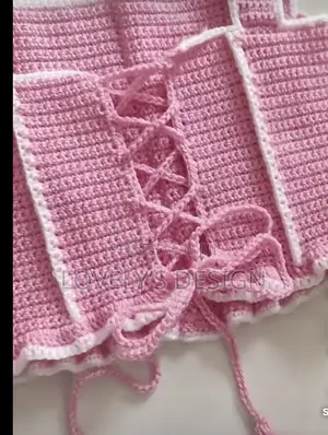 Handmade Crochet Corset Top - Pink Ruffle Crop Top