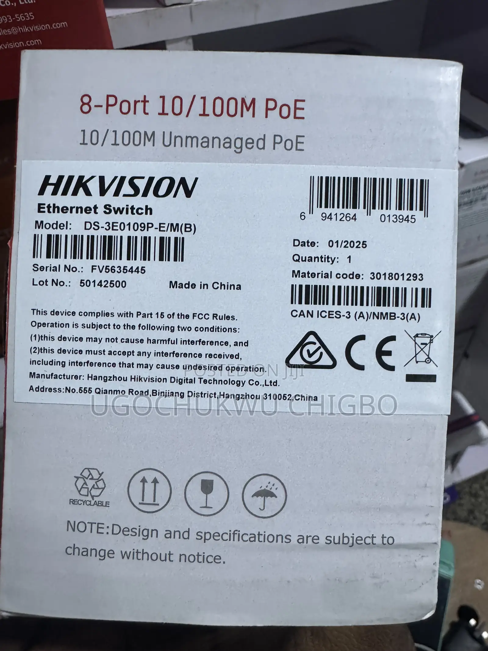 Hikvision 8 Port 10/100m POE Switch DS-3E0109P-E/M(B)