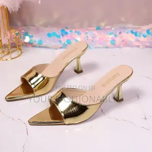Gold Pointed Toe Heels Slippers ( Size 7)