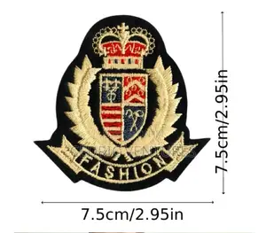 Crown and Fleur-De-Lis Emblem Shield Embroidered Patches - 2pcs