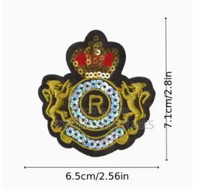 Crown and Fleur-De-Lis Emblem Shield Embroidered Patches - 2pcs