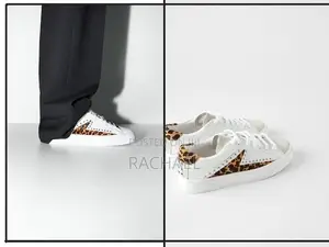 ZARA Studded Sneakers With Leopard Print in White