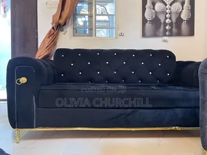 Luxury Velvet Sofa Set- 6 Seater | Black Blue