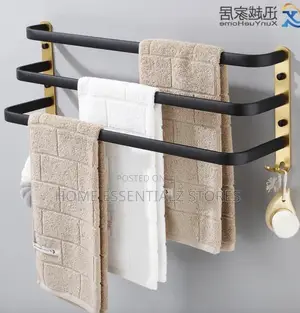 3-Bar Wall Mounted Towel Rack With Hooks - Bathroom Towel Holder