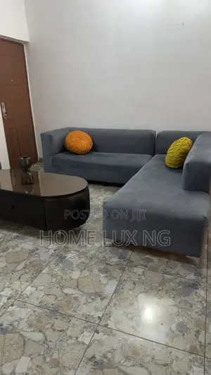 Modern Grey L-Shaped Sofa With Center Table– Neatly Used