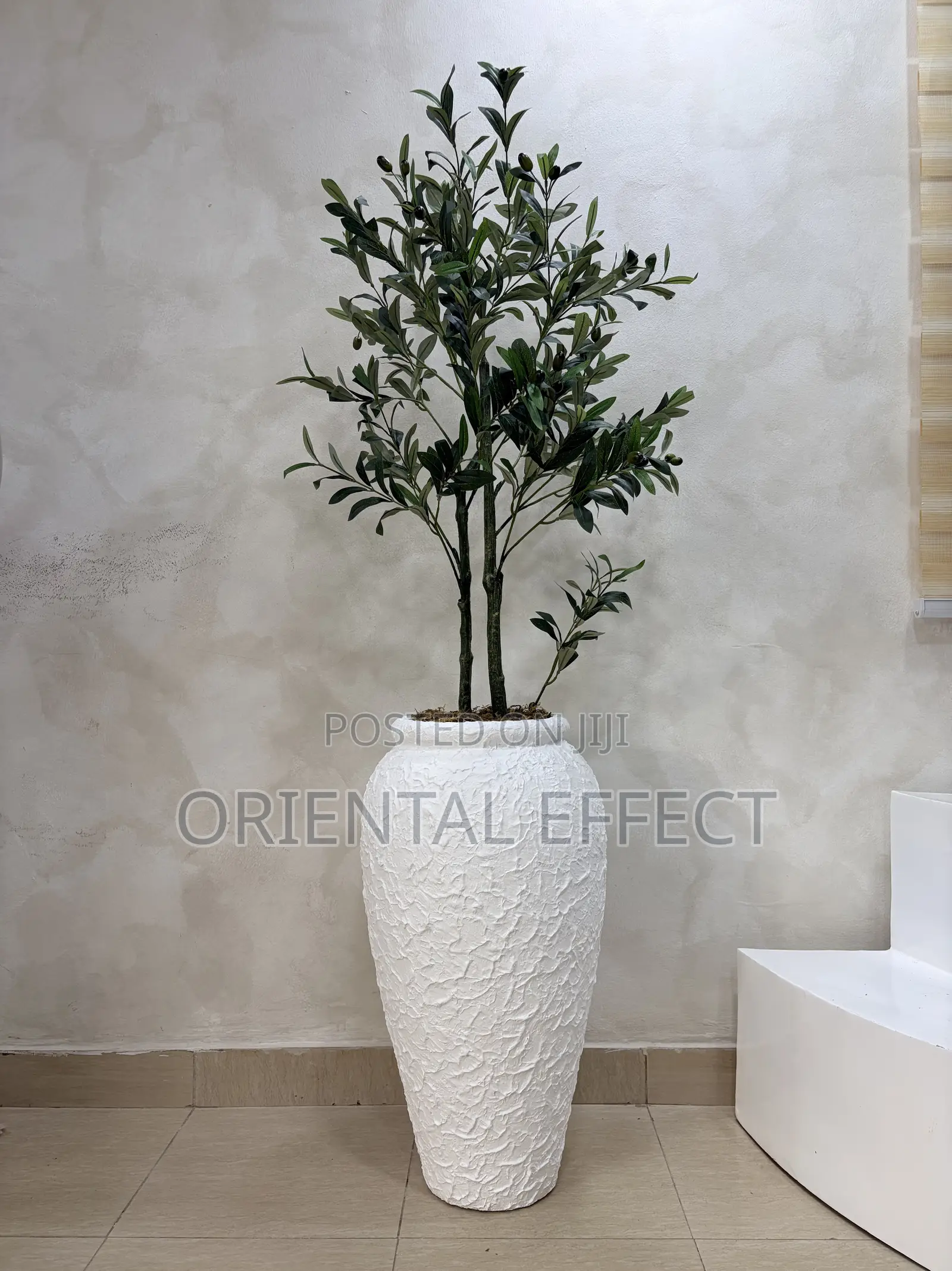 Textured White Small Nyx Pot With 150cm Artificial Twisted Olive Tree