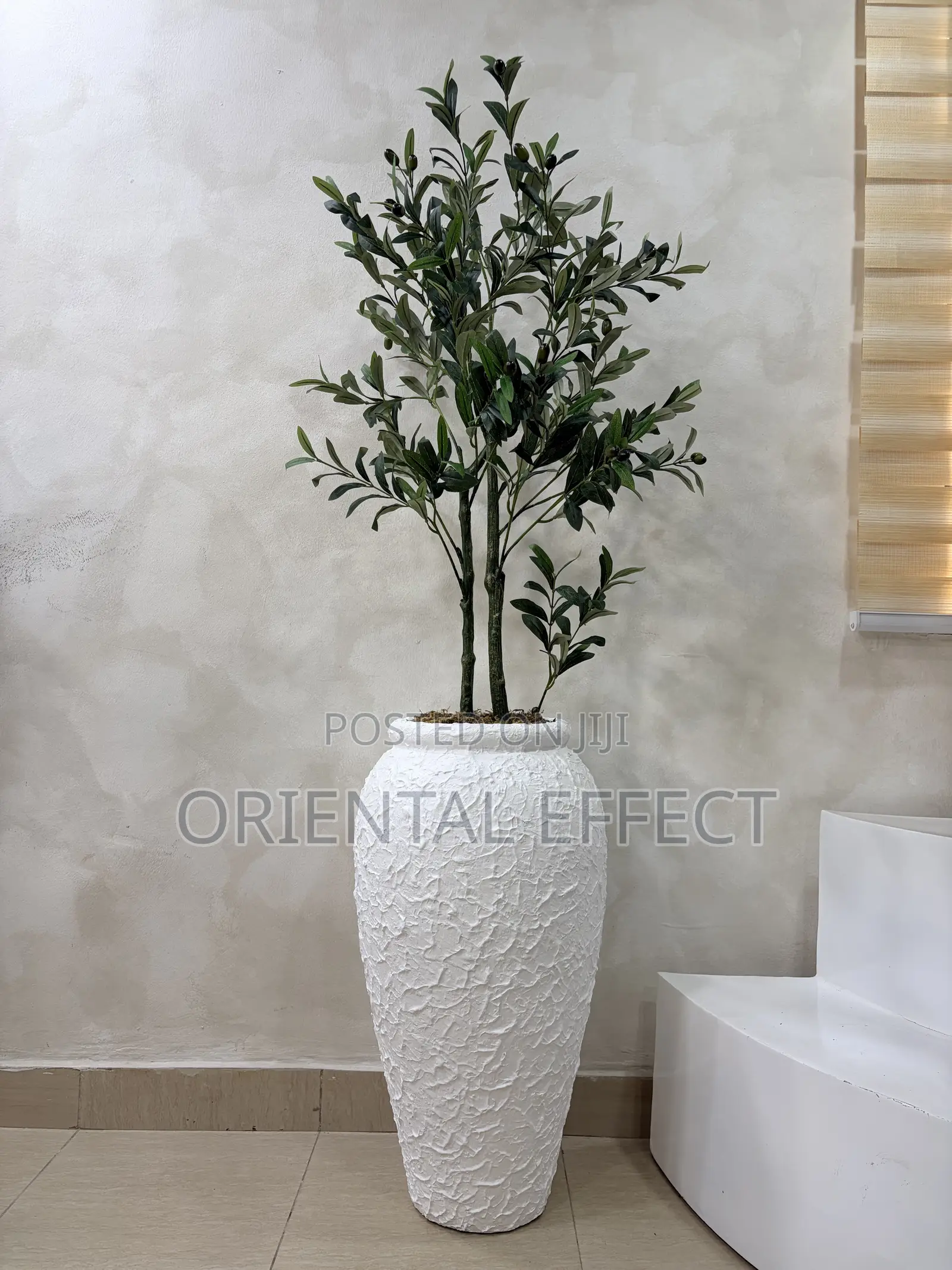 Textured White Small Nyx Pot With 150cm Artificial Twisted Olive Tree