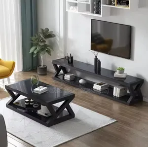 Modern Z-Shaped Tempered Glass TV Stand Centre Table Set