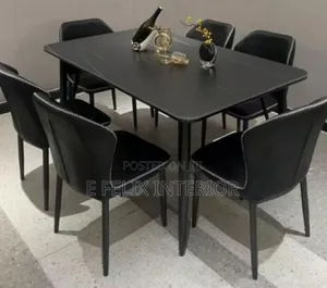 Full Black Marble Top Dining Set