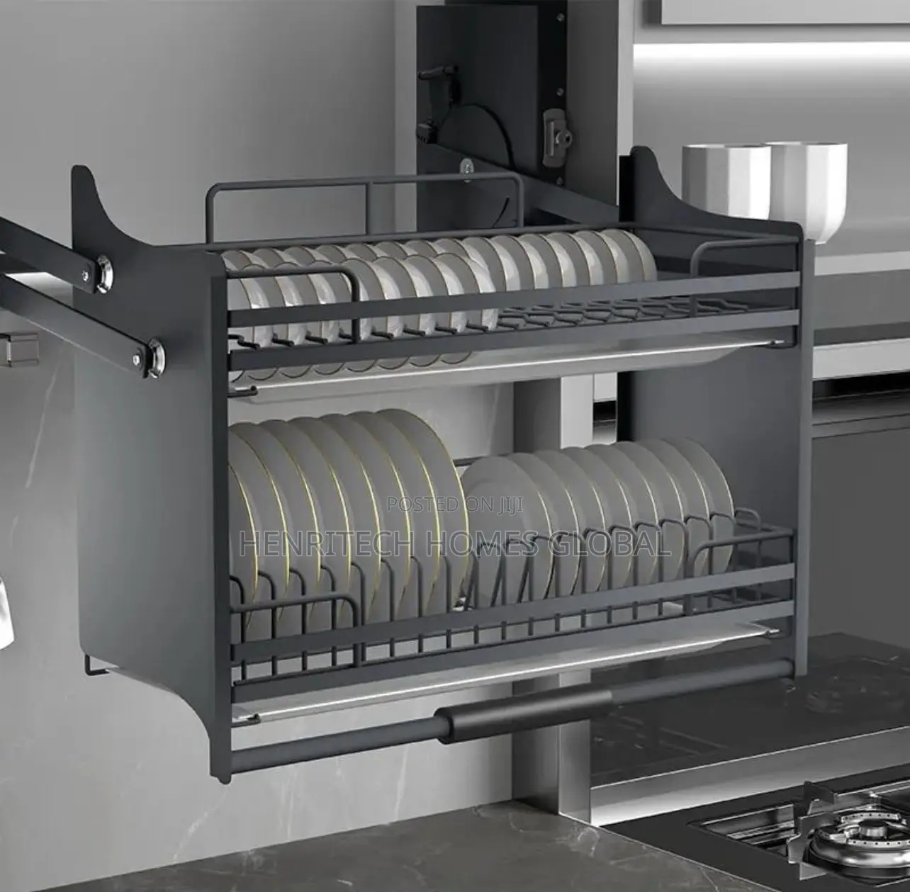 Pull-Down Elevator Plate Rack [Black]