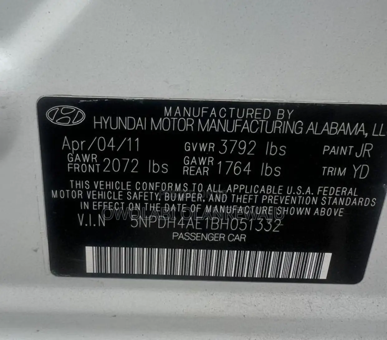 Hyundai Elantra 2011 White